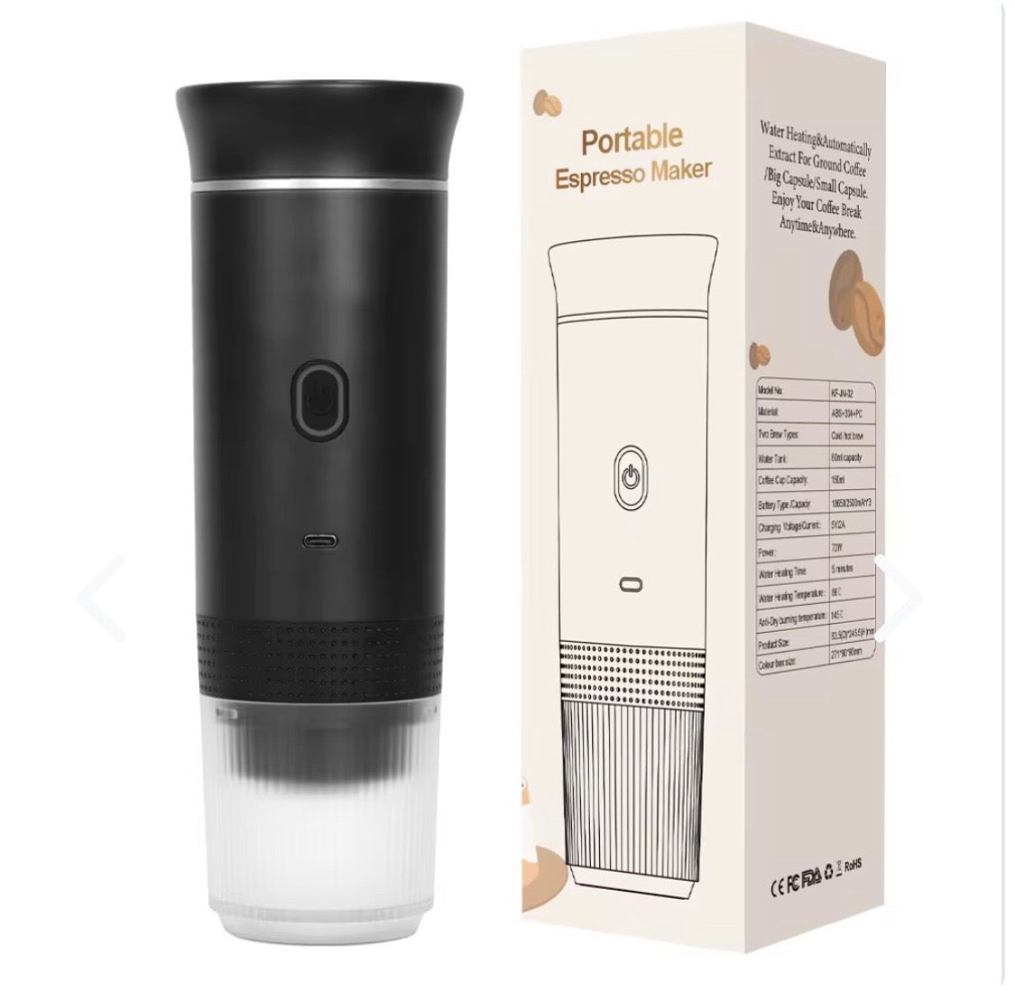 Cafetera Espresso Portátil Recargable USB para Cápsulas y Café Molido